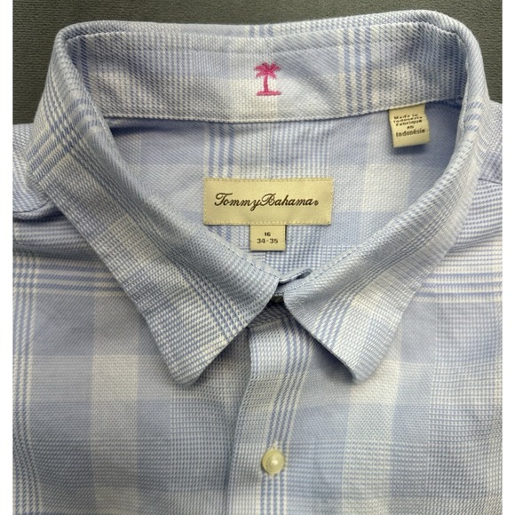Tommy Bahama Men's 16 34/35 Plaid Cotton Dress Shirt Blue White Thick - Picture 3 of 8